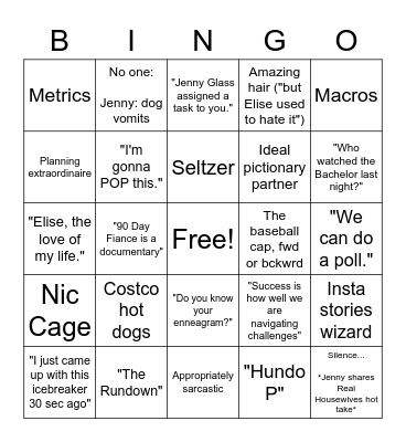 Jenny Bingo Card