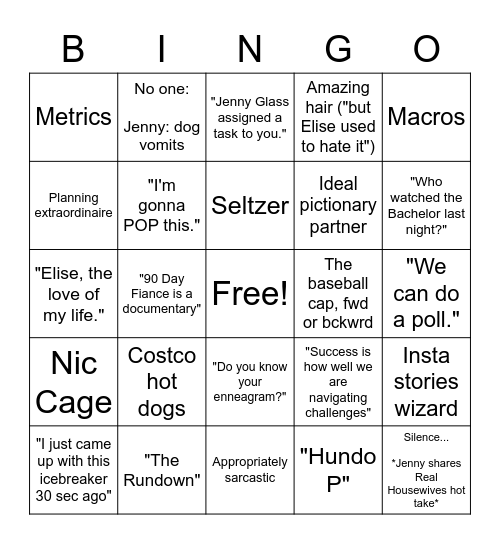 Jenny Bingo Card