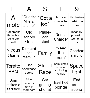 Vroom Bingo Card