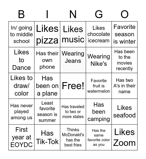 Diversity Bingo Card