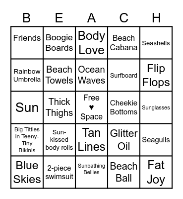 FAT BABE BEACH BINGO Card