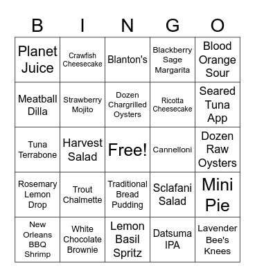 FRIDAY NIGHT BINGO Card