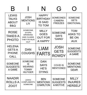 TOM'S BDAY BINGO Card