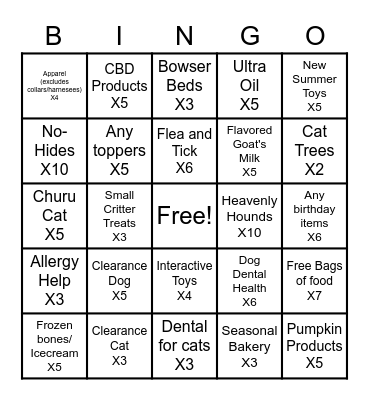 Pet People Bingo Card