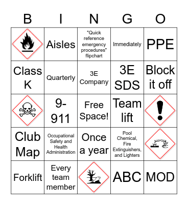 Safety Bingo Card