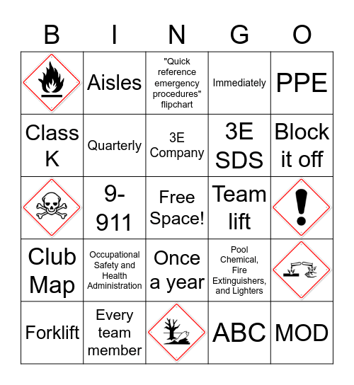 Safety Bingo Card