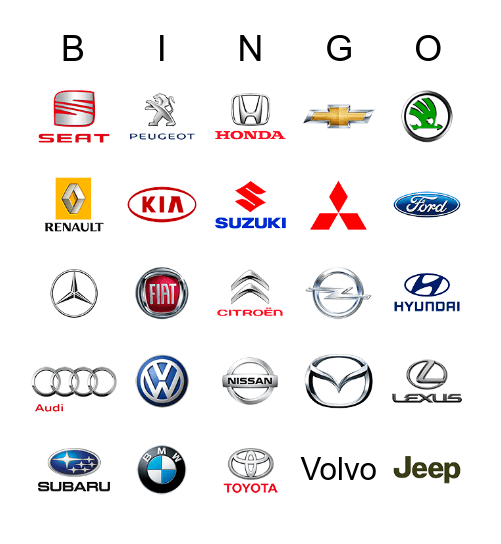 Automargid / Mарки машин Bingo Card