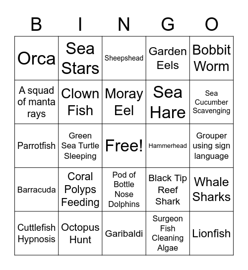 Blue Water Bingo Card