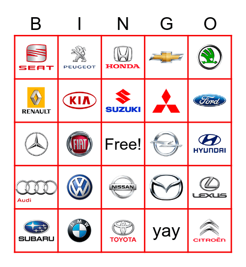 Automargid / Mарки машин Bingo Card