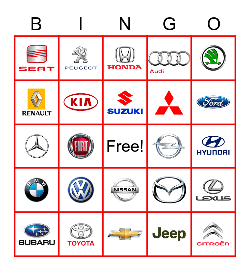 Automargid / Mарки машин Bingo Card