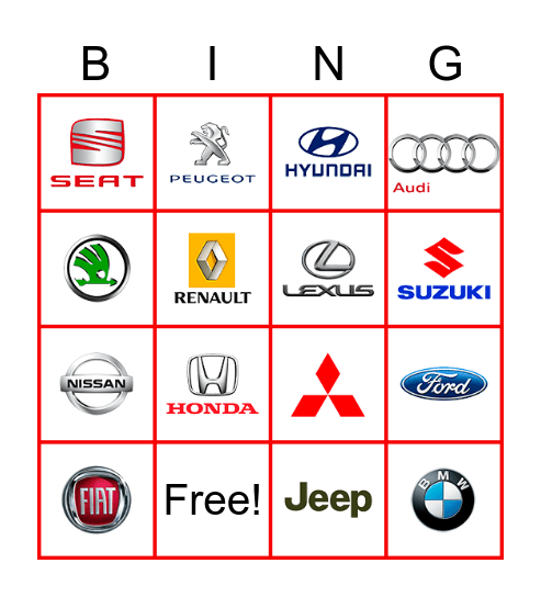 Automargid / Mарки машин Bingo Card