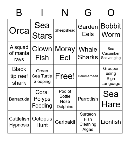 Blue Planet Bingo Card