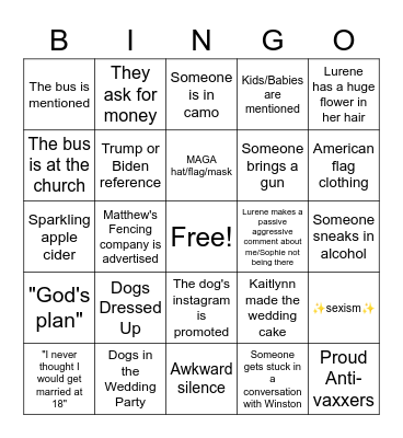 The Wedding... Bingo Card