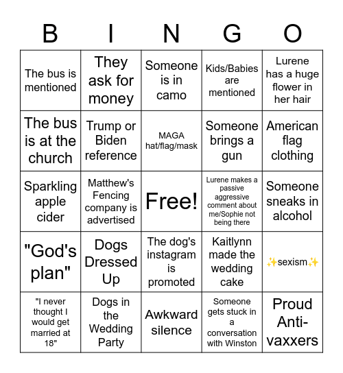 The Wedding... Bingo Card