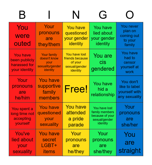 English Club Pride Month Bingo Card