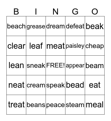 ea words Bingo Card