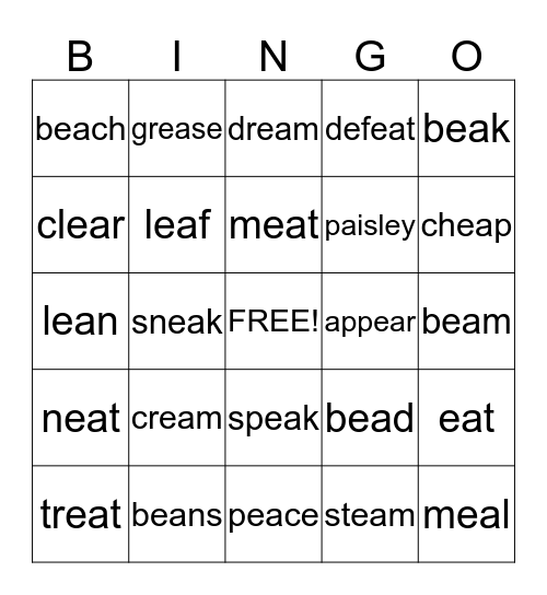 ea words Bingo Card