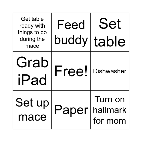 Afternoon Routine Bingo Card