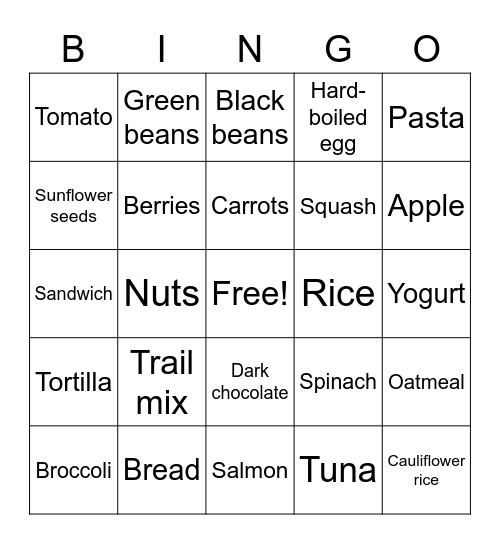 Food Bingo Card