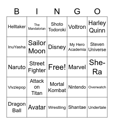 Cosplay Bingo Card