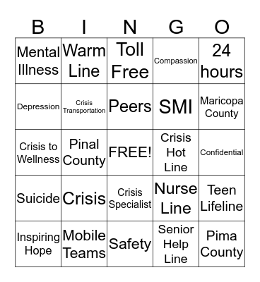 Crisis Response Network BINGO Card