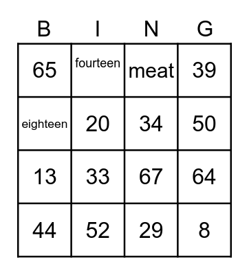 Number Bingo Card