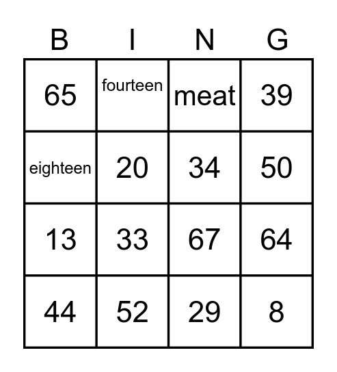 Number Bingo Card