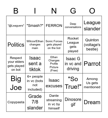 Weekly Server Bingo Card