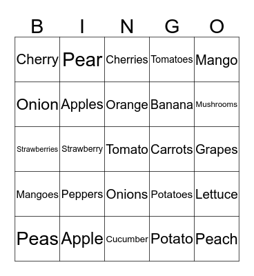 FRUITS and VEGETABLE Bingo Card