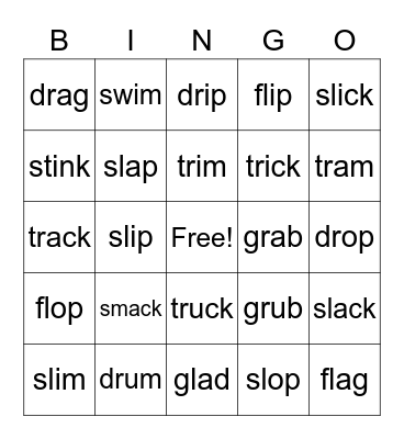 Short Vowels with Blends and Digraphs Bingo Card