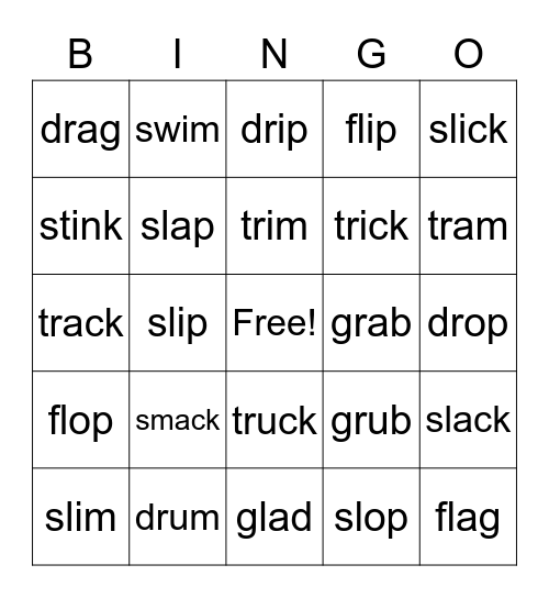 Short Vowels with Blends and Digraphs Bingo Card