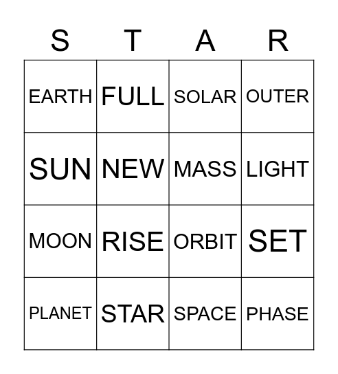 Star Bingo Card