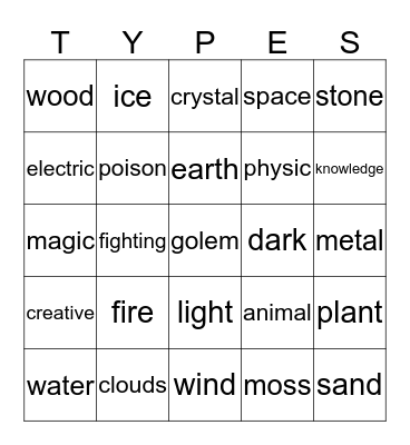 Elements Bingo Card