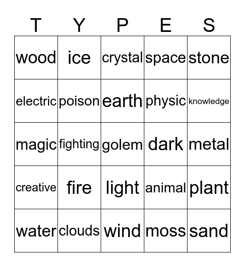 Elements Bingo Card