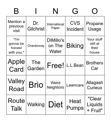 Parental BINGO Card