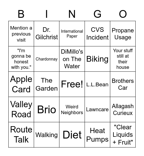 Parental BINGO Card