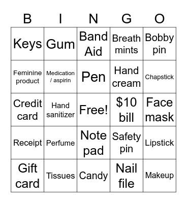 What's In Your Purse.... Bingo Card