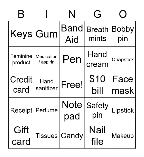What's In Your Purse.... Bingo Card