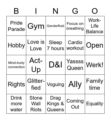 PRIDE & Wellness Bingo Card