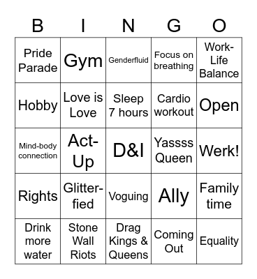 PRIDE & WELLNESS Bingo Card