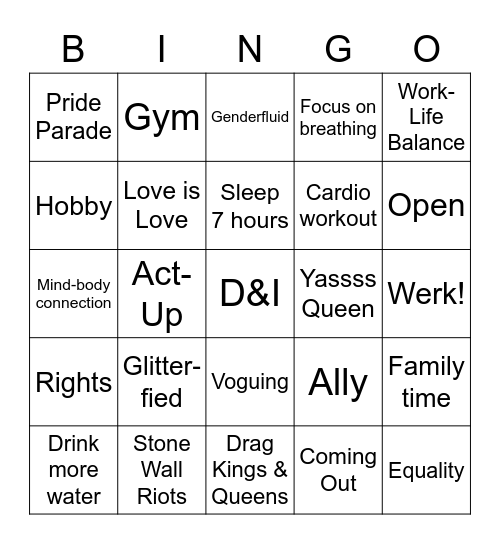 PRIDE & WELLNESS Bingo Card