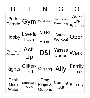 PRIDE & WELLNESS Bingo Card