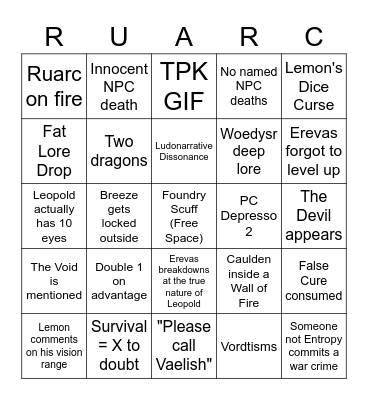 The Devil of Ruarc 29 Bingo Card