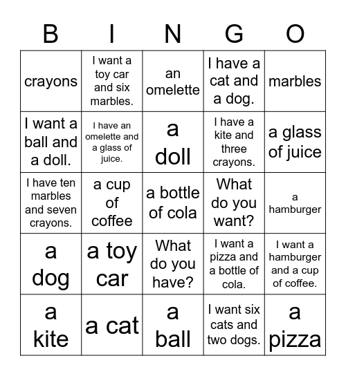 What do you have? / What do you want? Bingo Card