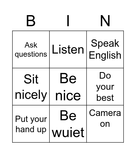 Untitled Bingo Card