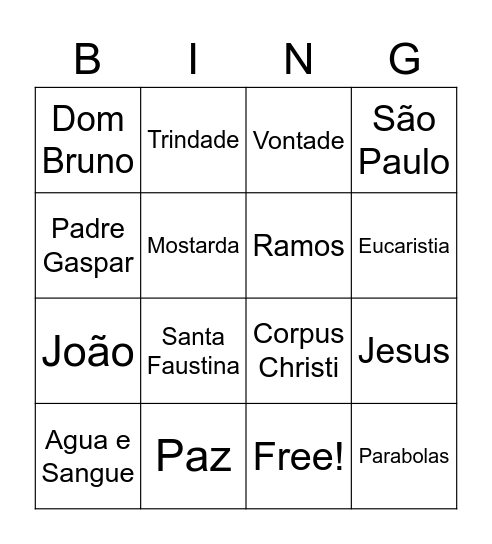 Paz Bingo Card