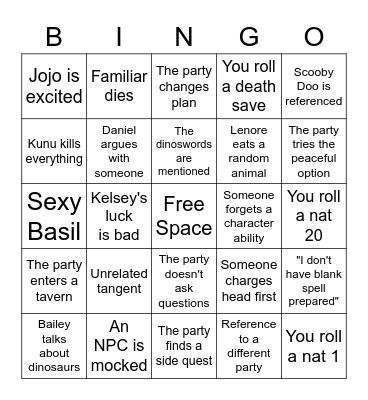 One Shot Squad Bingo Card