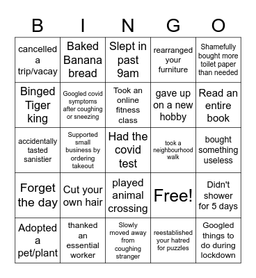 Quarantine Bingo Card