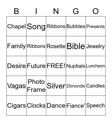 Bridal   Bingo Card