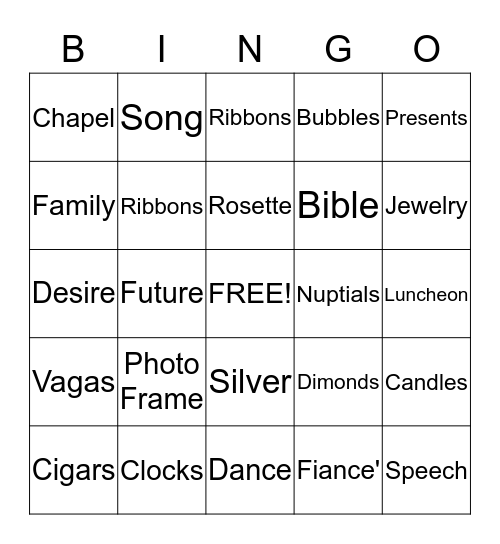 Bridal   Bingo Card